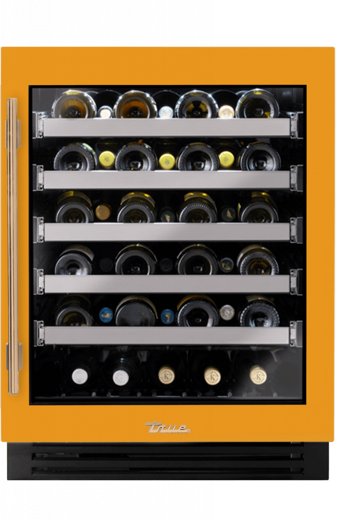 ADA Height Undercounter Wine Cabinet, Right Hinged, Saffron, Gold Hardware TUWADA24RGA103H08