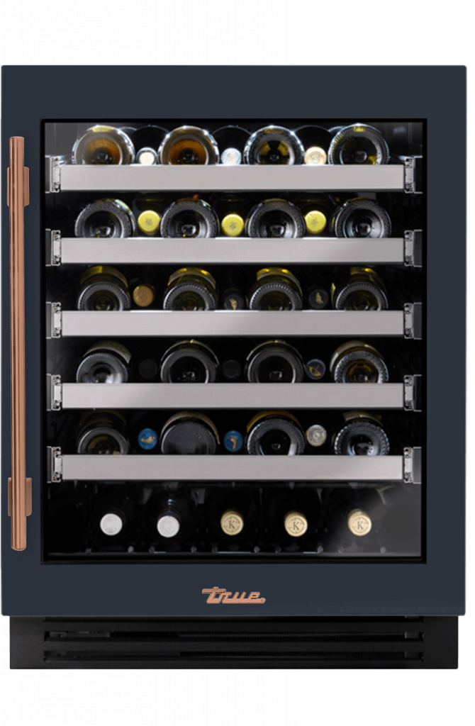 ADA Height Undercounter Wine Cabinet, Right Hinged, Juniper, Copper Hardware TUWADA24RGA104H03