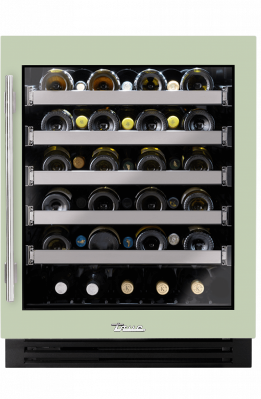 ADA Height Undercounter Wine Cabinet, Right Hinged, Sage, Copper Hardware TUWADA24RGA129H03