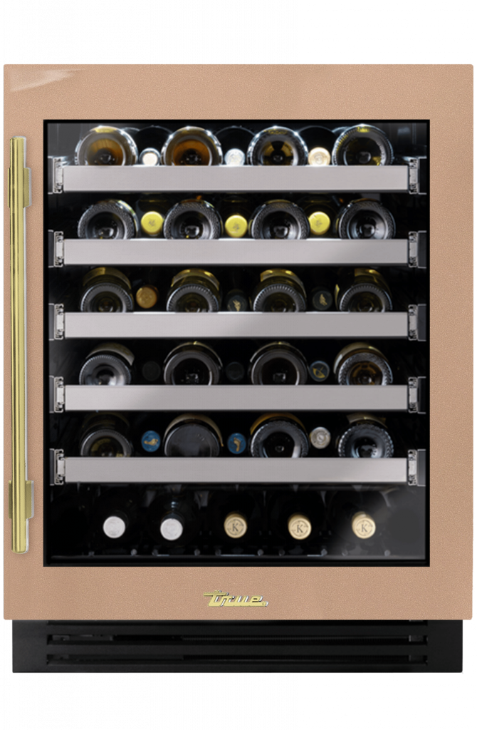ADA Height Undercounter Wine Cabinet, Right Hinged, Champagne, Brass Hardware TUWADA24RGA179H01