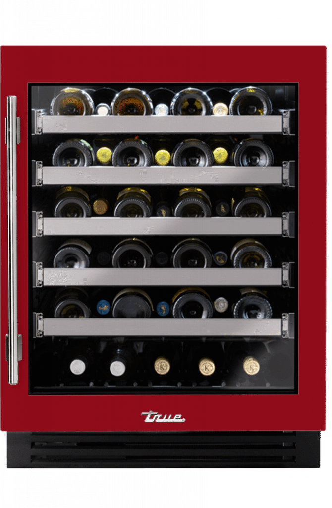 ADA Height Undercounter Wine Cabinet, Right Hinged, Crimson, Chrome Hardware TUWADA24RGA193H02