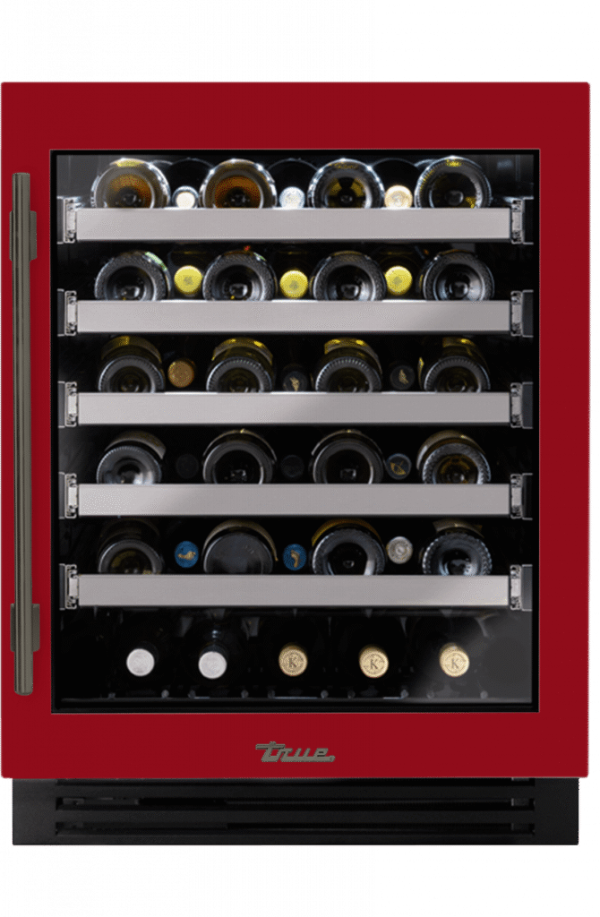 ADA Height Undercounter Wine Cabinet, Right Hinged, Crimson, Pewter Hardware TUWADA24RGA193H05