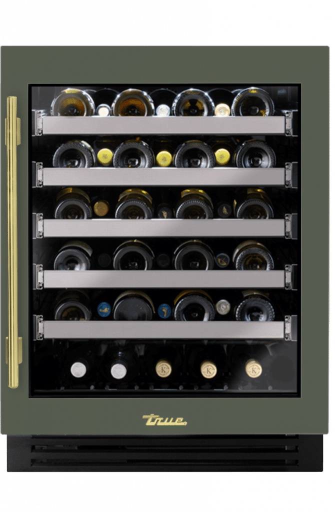 ADA Height Undercounter Wine Cabinet, Right Hinged, Olive, Brass Hardware TUWADA24RGA238H01