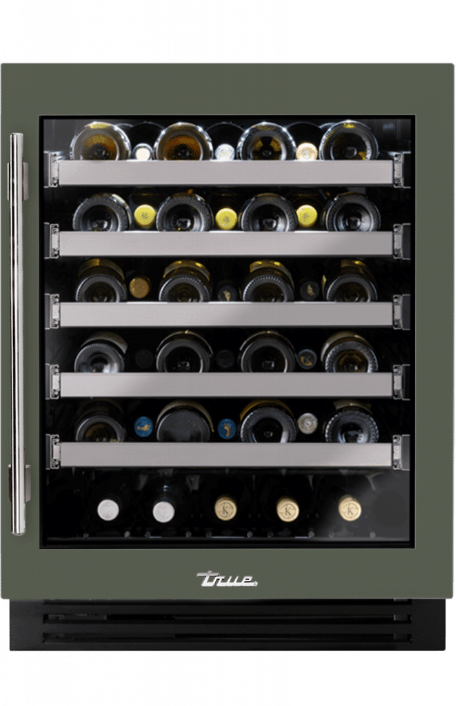 ADA Height Undercounter Wine Cabinet, Right Hinged, Olive, Chrome Hardware TUWADA24RGA238H02