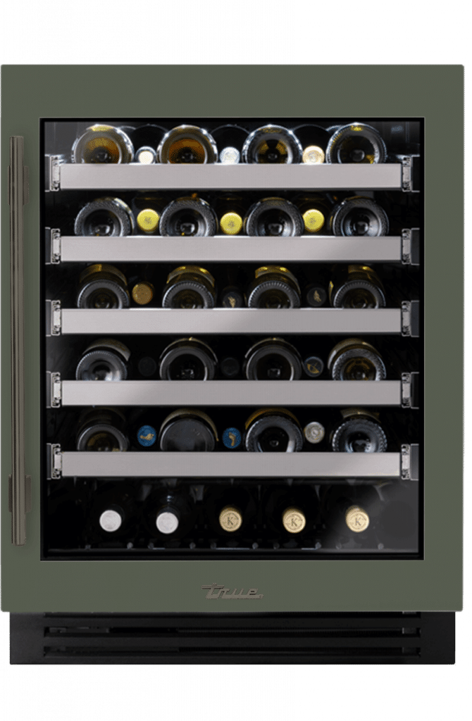 ADA Height Undercounter Wine Cabinet, Right Hinged, Olive, Pewter Hardware TUWADA24RGA238H05