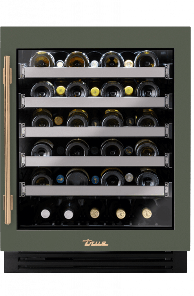 ADA Height Undercounter Wine Cabinet, Right Hinged, Olive, Gold Hardware TUWADA24RGA238H08