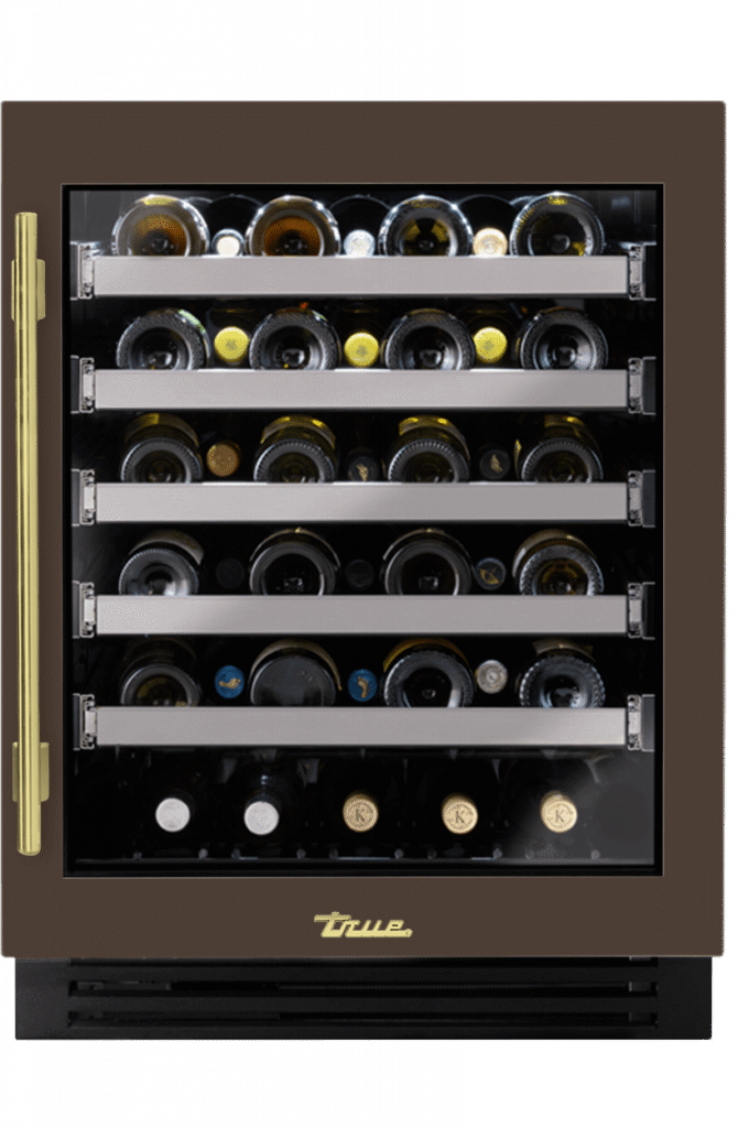 ADA Height Undercounter Wine Cabinet, Right Hinged, Espresso, Brass Hardware TUWADA24RGA305H01