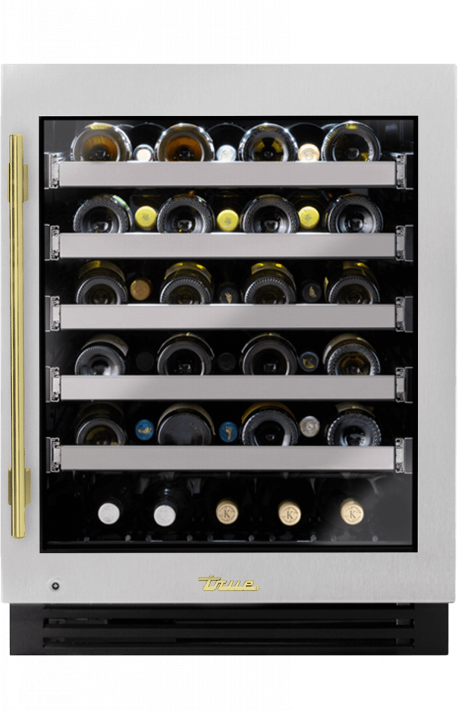 ADA Height Undercounter Wine Cabinet, Right Hinged, Color Match, Brass Hardware TUWADA24RGAXXXH01