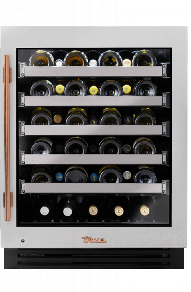 ADA Height Undercounter Wine Cabinet, Right Hinged, Color Match, Copper Hardware TUWADA24RGAXXXH03