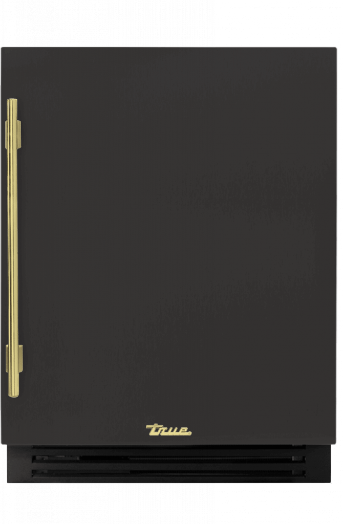 ADA Height Undercounter Wine Cabinet, Right Hinged, Ultra Matte Black, Brass Hardware TUWADA24RSA085H01