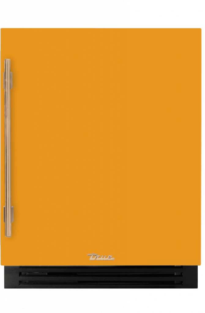 ADA Height Undercounter Wine Cabinet, Right Hinged, Saffron, Gold Hardware TUWADA24RSA103H08
