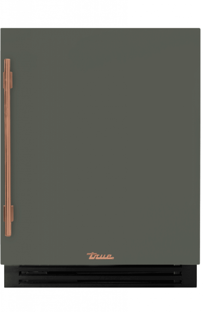 ADA Height Undercounter Wine Cabinet, Right Hinged, Olive, Copper Hardware TUWADA24RSA238H03