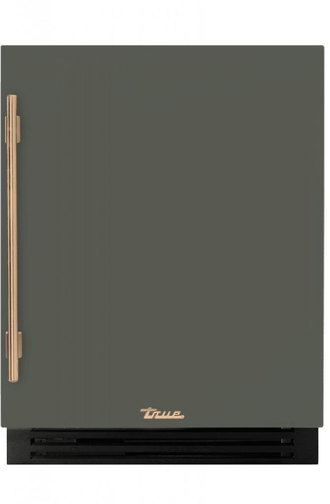 ADA Height Undercounter Wine Cabinet, Right Hinged, Olive, Gold Hardware TUWADA24RSA238H08