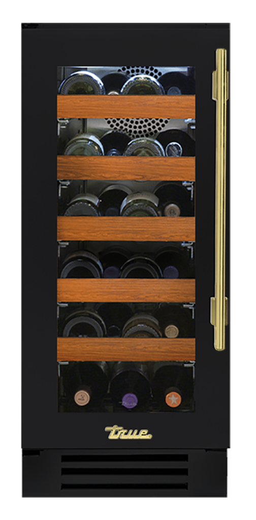 Undercounter Wine Cabinet, Left Hinged, Matte Black, Brass Hardware TWC15LOGCDSK027H01