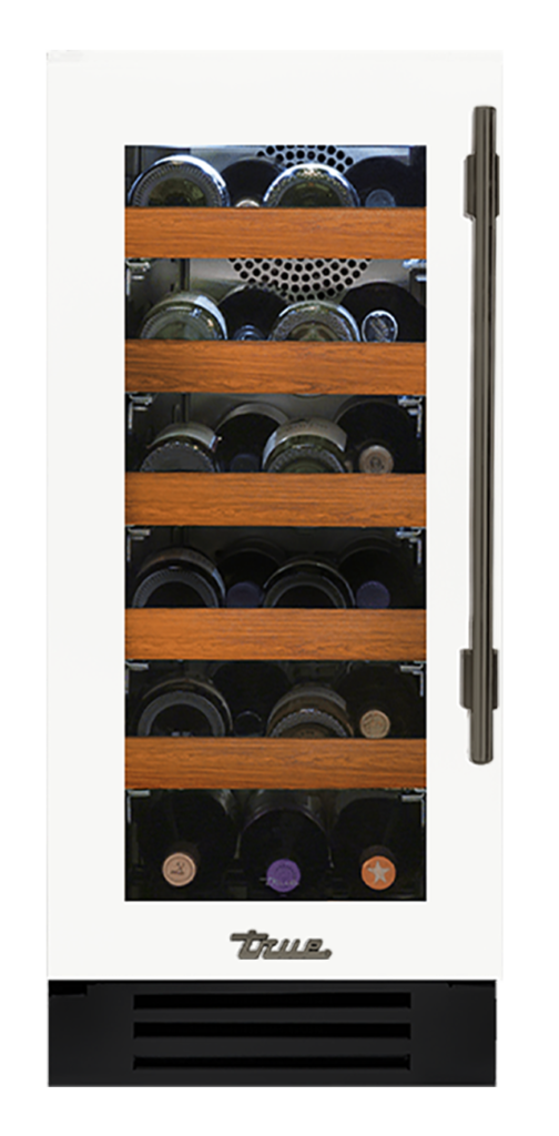 Undercounter Wine Cabinet, Left Hinged, Matte White, Pewter Hardware TWC15LOGCDSK030H05
