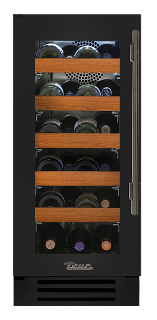 Undercounter Wine Cabinet, Left Hinged, Gloss Black, Pewter Hardware TWC15LOGCDSK044H05