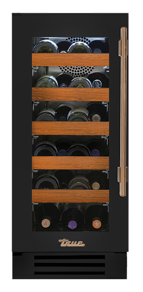 Undercounter Wine Cabinet, Left Hinged, Gloss Black, Gold Hardware TWC15LOGCDSK044H08
