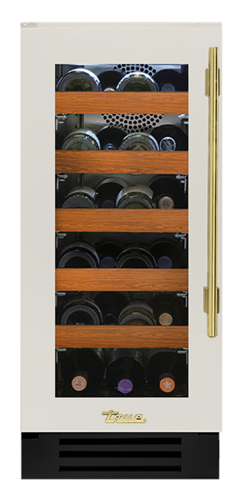 Undercounter Wine Cabinet, Left Hinged, Antique White, Brass Hardware TWC15LOGCDSK050H01