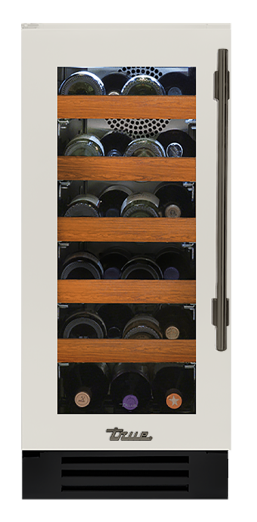 Undercounter Wine Cabinet, Left Hinged, Antique White, Pewter Hardware TWC15LOGCDSK050H05