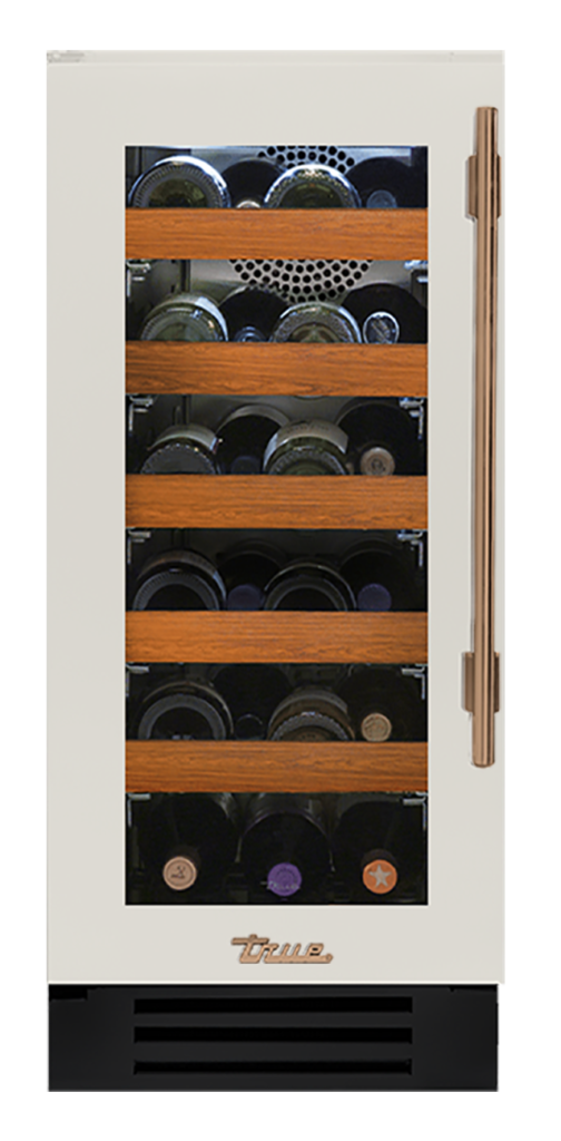Undercounter Wine Cabinet, Left Hinged, Antique White, Gold Hardware TWC15LOGCDSK050H08