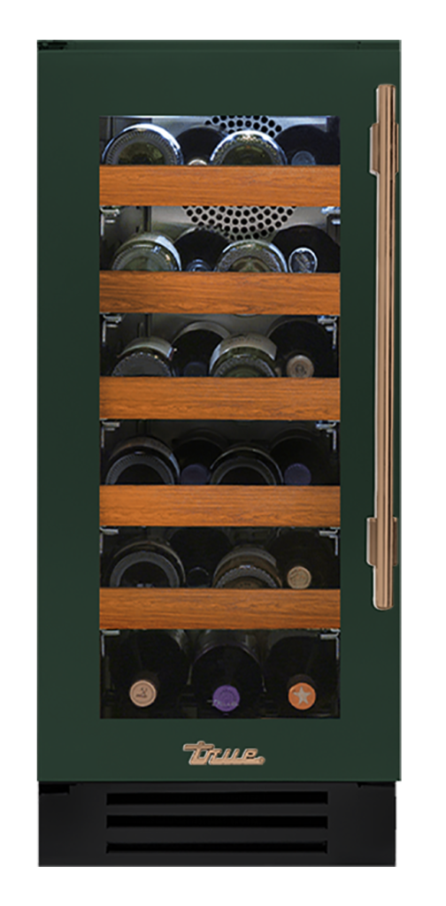 Undercounter Wine Cabinet, Left Hinged, Emerald, Gold Hardware TWC15LOGCDSK086H08