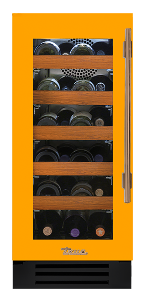Undercounter Wine Cabinet, Left Hinged, Saffron, Gold Hardware TWC15LOGCDSK103H08