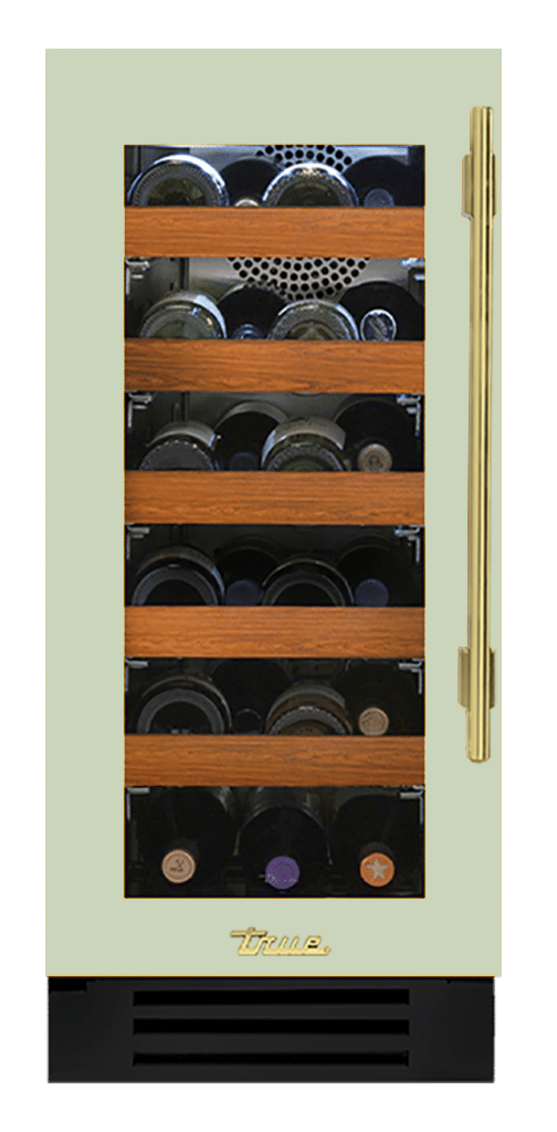 Undercounter Wine Cabinet, Left Hinged, Sage, Brass Hardware TWC15LOGCDSK129H01