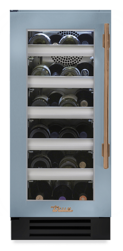 Undercounter Wine Cabinet, Left Hinged, Bluestone, Gold Hardware TWC15LOGCDSK152H08