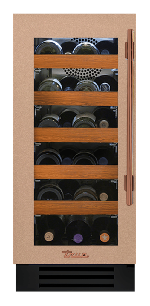 Undercounter Wine Cabinet, Left Hinged, Champagne, Copper Hardware TWC15LOGCDSK179H03