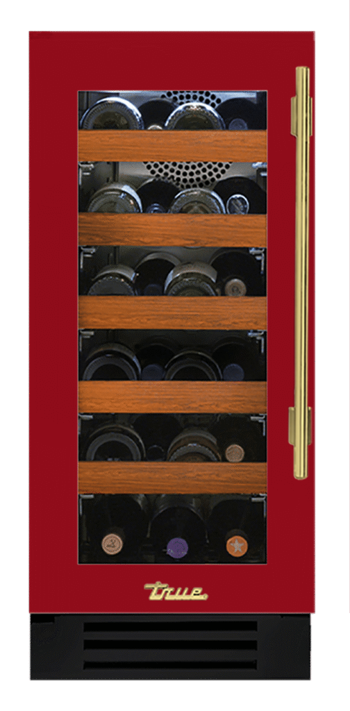 Undercounter Wine Cabinet, Left Hinged, Crimson, Brass Hardware TWC15LOGCDSK193H01