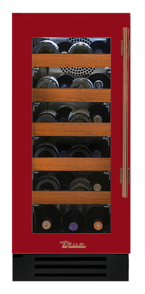 Undercounter Wine Cabinet, Left Hinged, Crimson, Copper Hardware TWC15LOGCDSK193H03