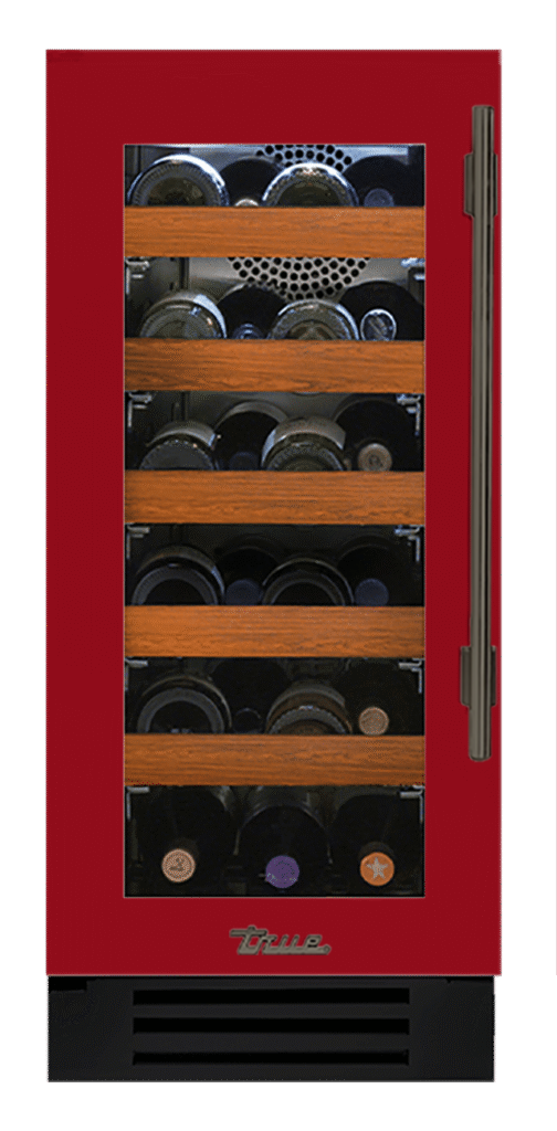 Undercounter Wine Cabinet, Left Hinged, Crimson, Pewter Hardware TWC15LOGCDSK193H05