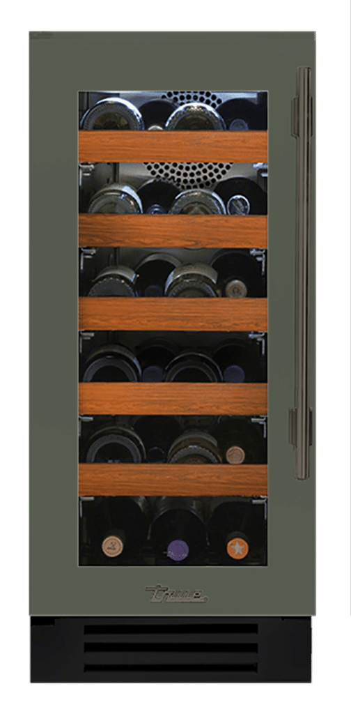Undercounter Wine Cabinet, Left Hinged, Olive, Pewter Hardware TWC15LOGCDSK238H05