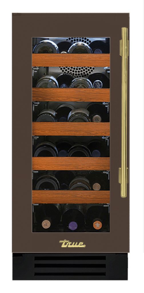 Undercounter Wine Cabinet, Left Hinged, Espresso, Brass Hardware TWC15LOGCDSK305H01