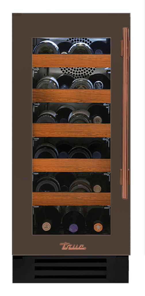 Undercounter Wine Cabinet, Left Hinged, Espresso, Copper Hardware TWC15LOGCDSK305H03