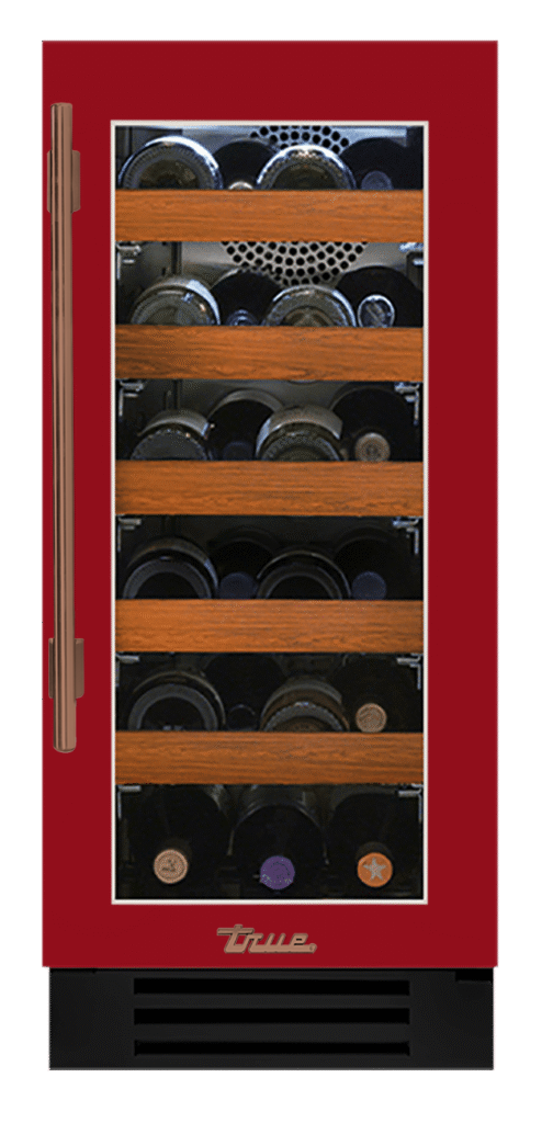 Undercounter Wine Cabinet, Right Hinged, Crimson, Copper Hardware TWC15ROGCDSK193H03