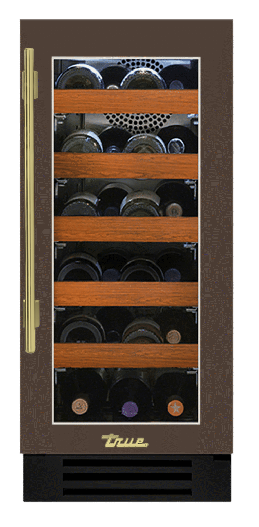 Undercounter Wine Cabinet, Right Hinged, Espresso, Brass Hardware TWC15ROGCDSK305H01