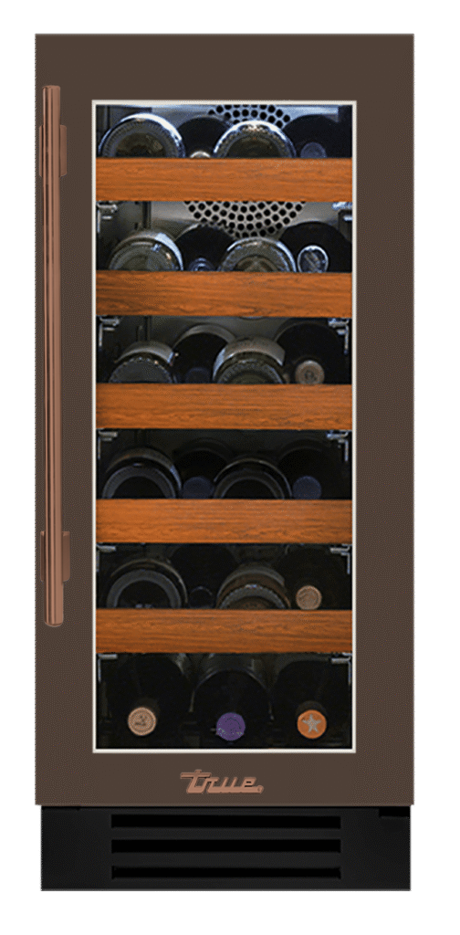 Undercounter Wine Cabinet, Right Hinged, Espresso, Copper Hardware TWC15ROGCDSK305H03