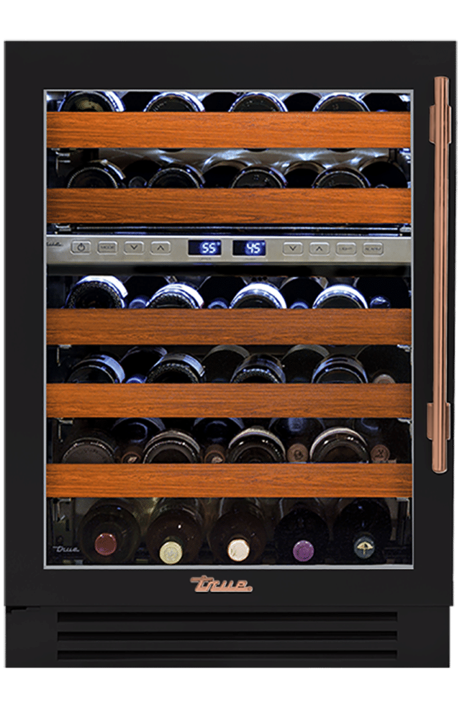 Undercounter Wine Cabinet, Left Hinged, Matte Black, Copper Hardware TWC24DZLOGCDSK027H03