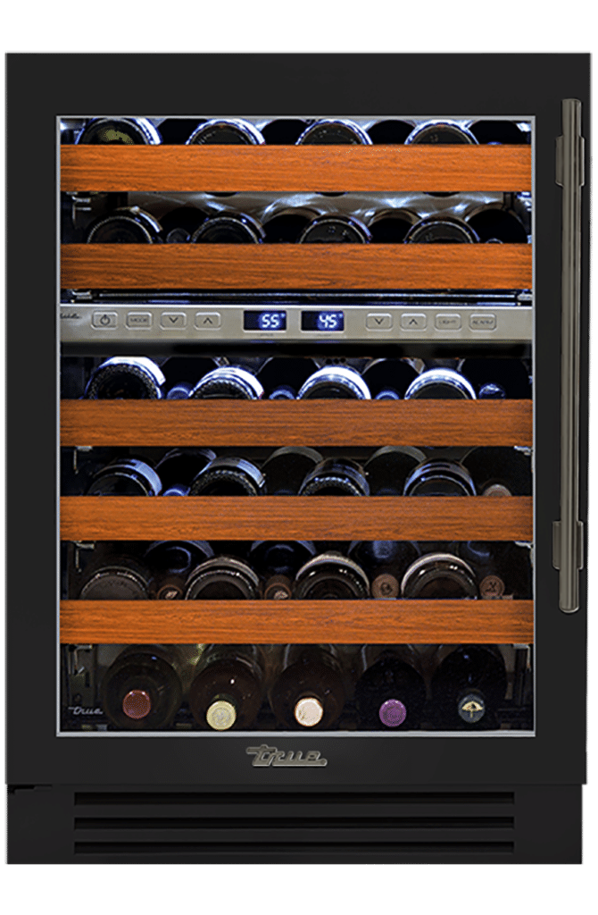 Undercounter Wine Cabinet, Left Hinged, Gloss Black, Pewter Hardware TWC24DZLOGCDSK044H05