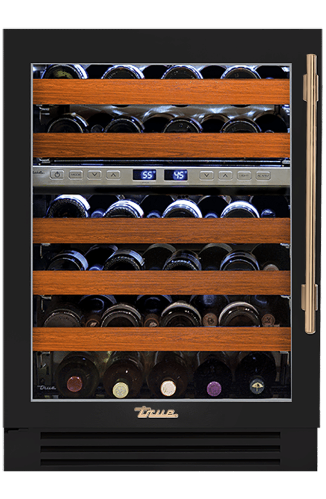 Undercounter Wine Cabinet, Left Hinged, Gloss Black, Gold Hardware TWC24DZLOGCDSK044H08