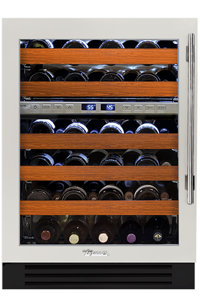 Undercounter Wine Cabinet, Left Hinged, Antique White, Chrome Hardware TWC24DZLOGCDSK050H02