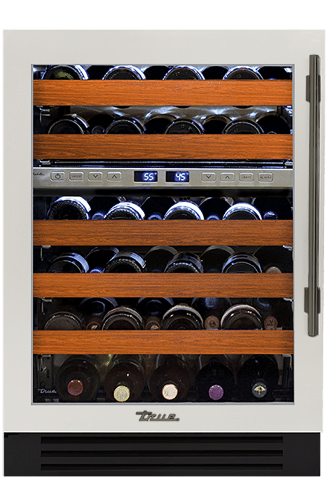 Undercounter Wine Cabinet, Left Hinged, Antique White, Pewter Hardware TWC24DZLOGCDSK050H05