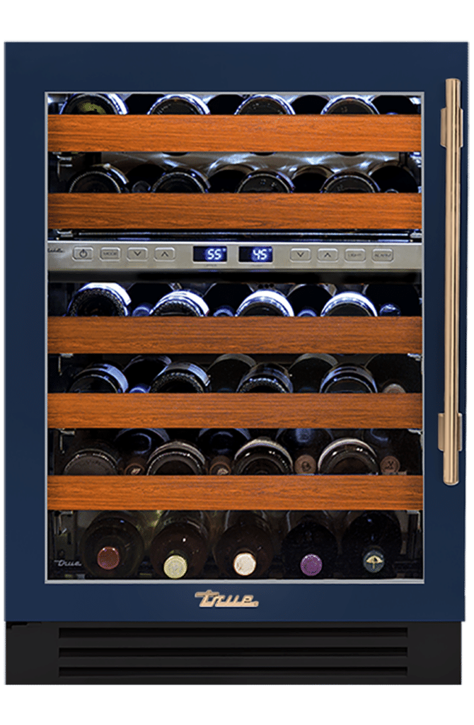 Undercounter Wine Cabinet, Left Hinged, Cobalt, Gold Hardware TWC24DZLOGCDSK078H08