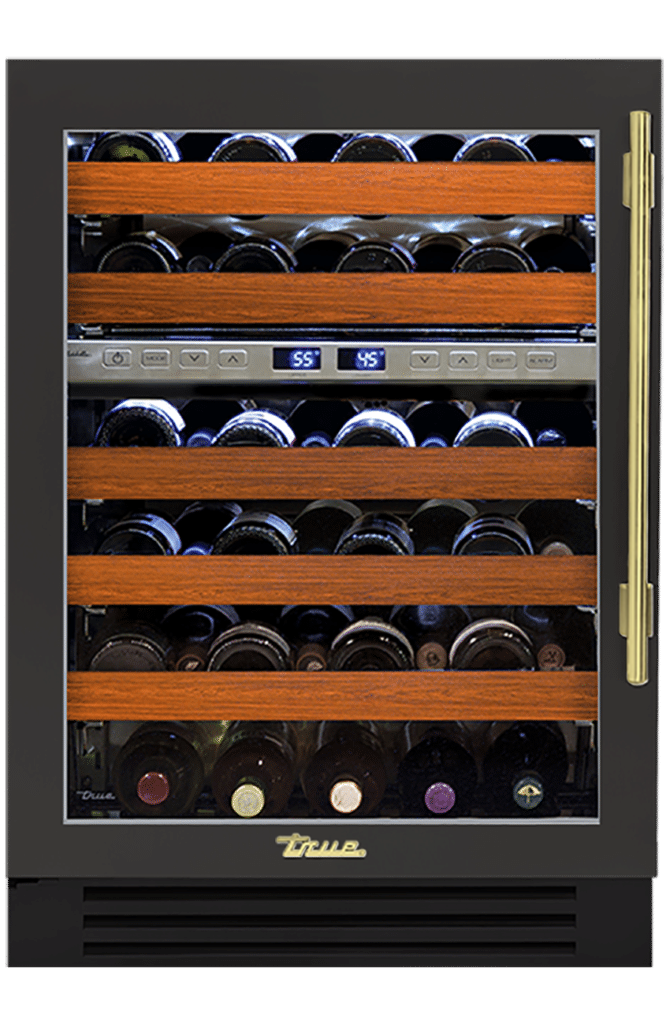 Undercounter Wine Cabinet, Left Hinged, Ultra Matte Black, Brass Hardware TWC24DZLOGCDSK085H01