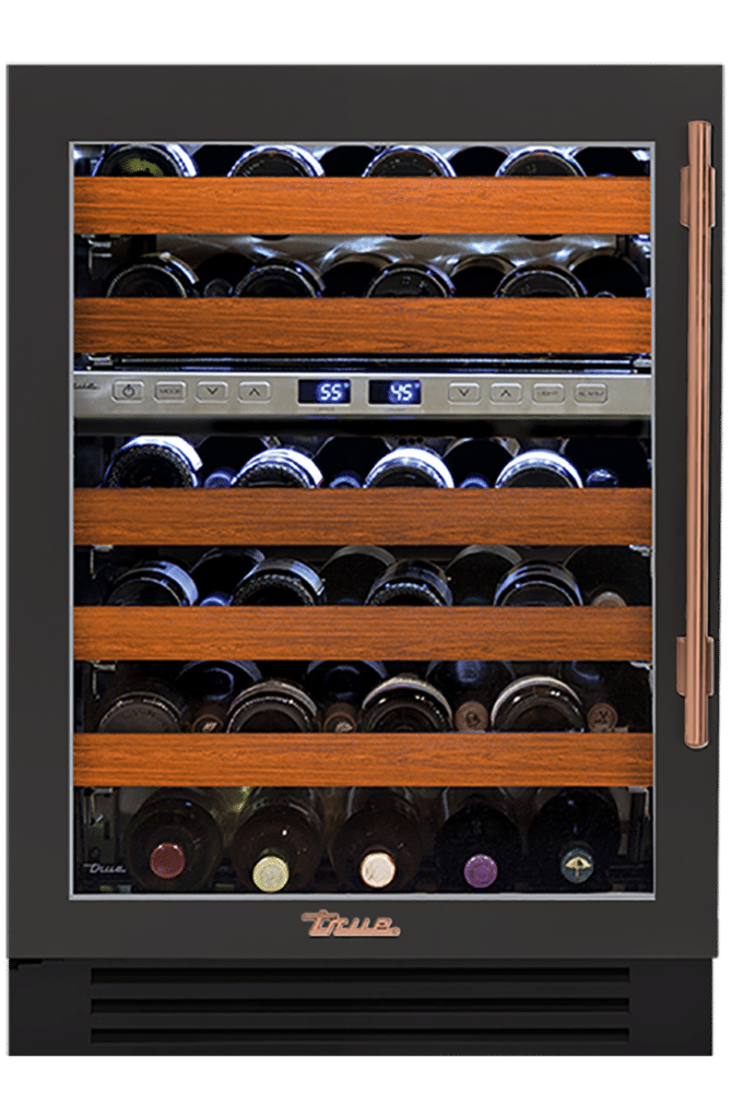 Undercounter Wine Cabinet, Left Hinged, Ultra Matte Black, Copper Hardware TWC24DZLOGCDSK085H03