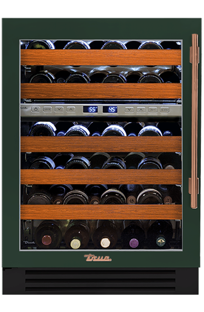 Undercounter Wine Cabinet, Left Hinged, Emerald, Copper Hardware TWC24DZLOGCDSK086H03