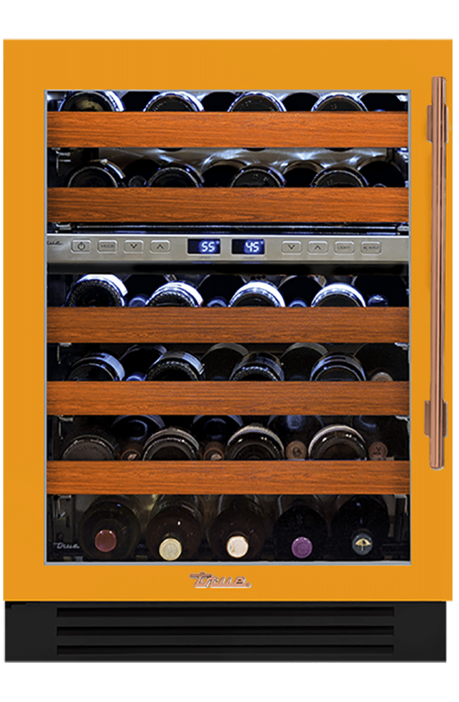 Undercounter Wine Cabinet, Left Hinged, Saffron, Copper Hardware TWC24DZLOGCDSK103H03