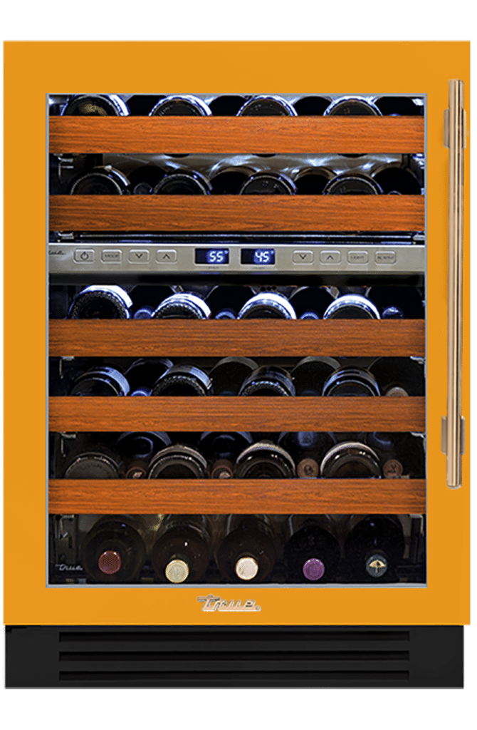 Undercounter Wine Cabinet, Left Hinged, Saffron, Gold Hardware TWC24DZLOGCDSK103H08