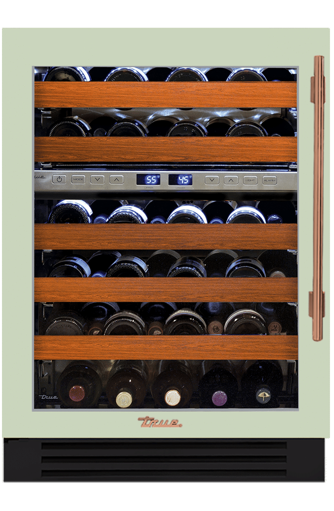 Undercounter Wine Cabinet, Left Hinged, Sage, Copper Hardware TWC24DZLOGCDSK129H03